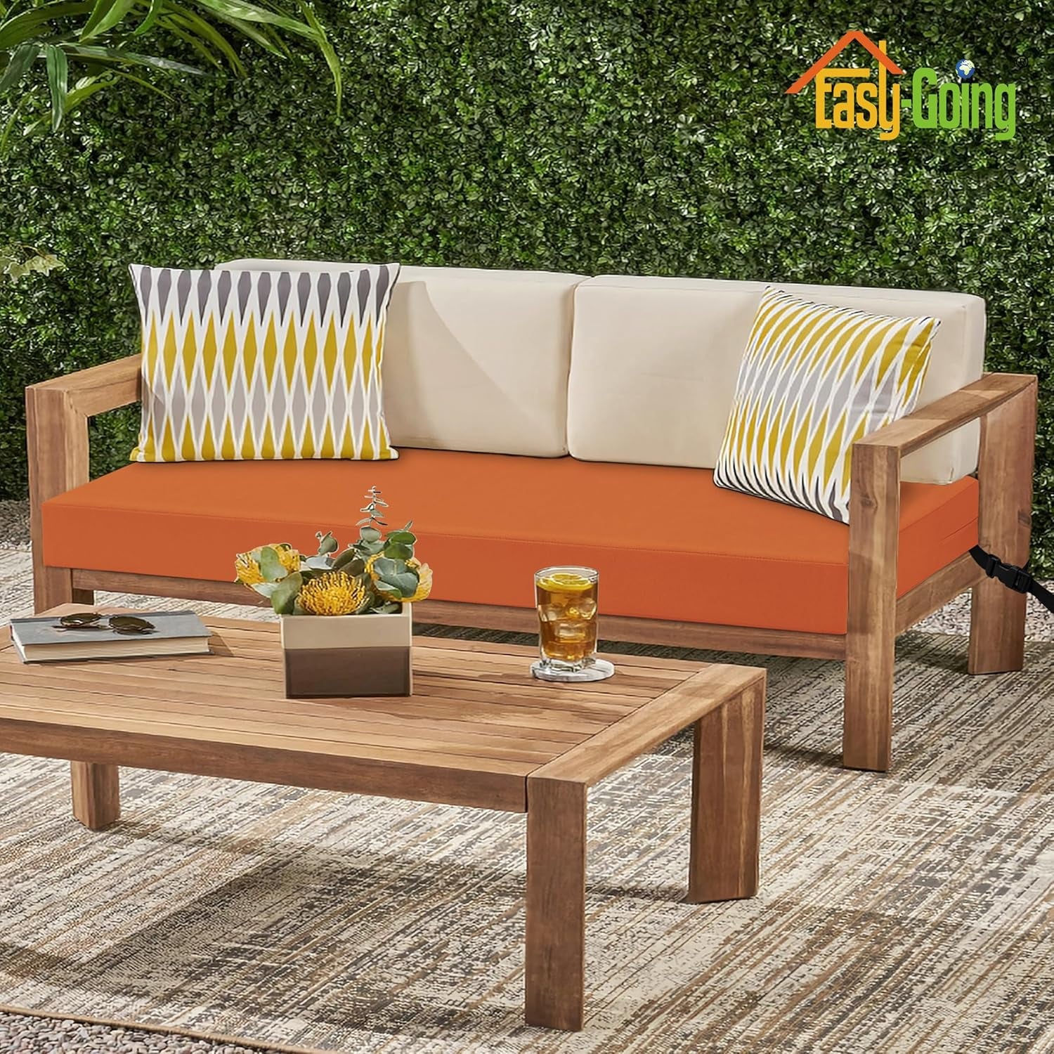 42X18X3 Inch Waterproof Outdoor Couch Bench Cushion Covers Only Replacement Non-Slip Patio Seat Cushion Slipcover with Zipper and Adjustable Straps Orange