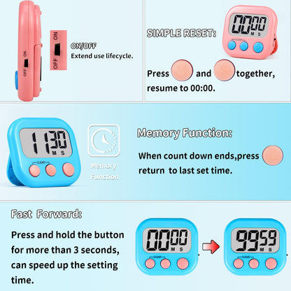 Timer for Kids Teachers Supplies Digital Kitchen Timers for Cooking Large Magnetic Classroom Timer 2Pack-Blue Pink