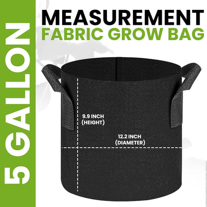 5 Pack 5 Gallon Grow Bags, 300G Thickened Nonwoven Plant Fabric Pots for Outdoor, Grow Pots, Garden Plant Bags, Aeration Fabric Planters for Fruits, Vegetables and Flowers