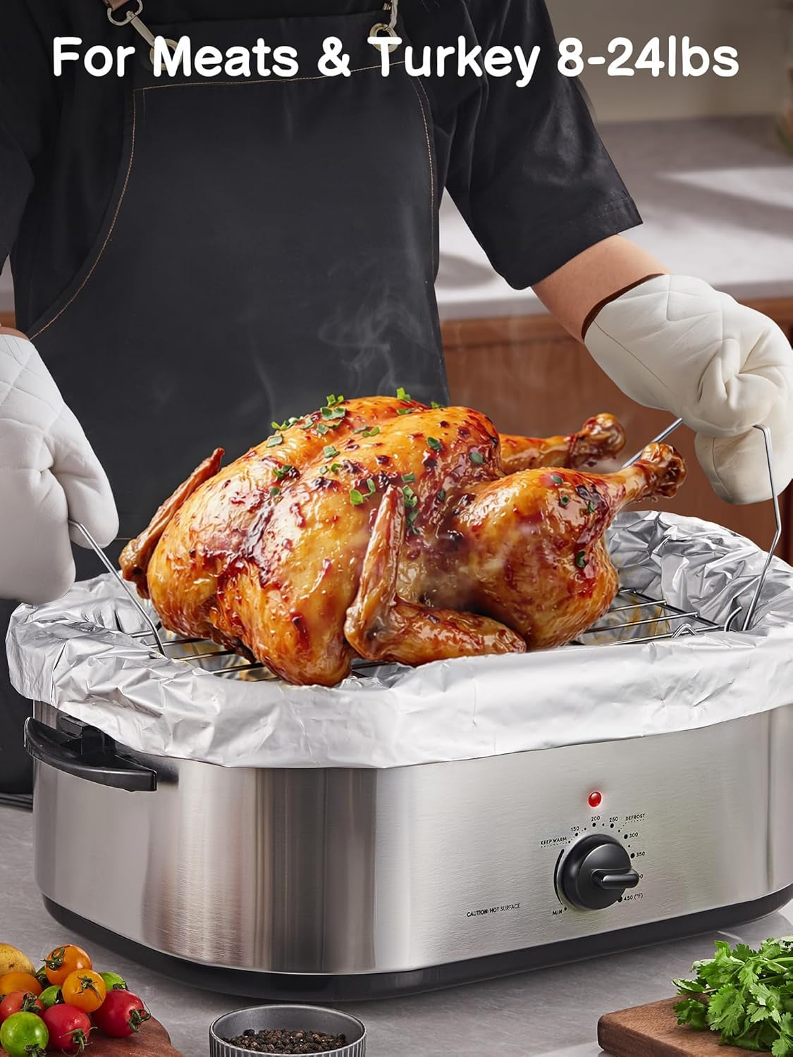 Foil Electric Roaster Liners, 2-Count Disposable Turkey Oven Cooking Bags, Fits 16, 18, 22 Quart Roaster Pan, Instant Cleanup for Thanksgiving Christmas, 16 X 34 Inch