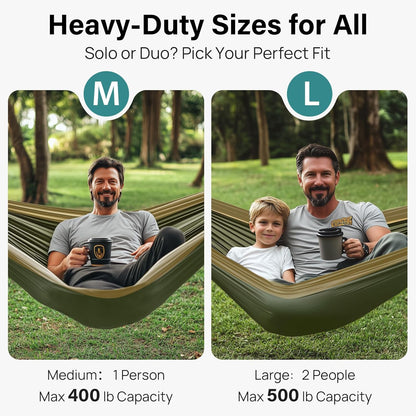 Camping Hammock 500 Lbs Capacity, Portable Hammocks with Tree Straps & Attached Carry Bag, Camping Essentials Gear, Perfect for outside Indoor Hiking Beach Backpack Travel