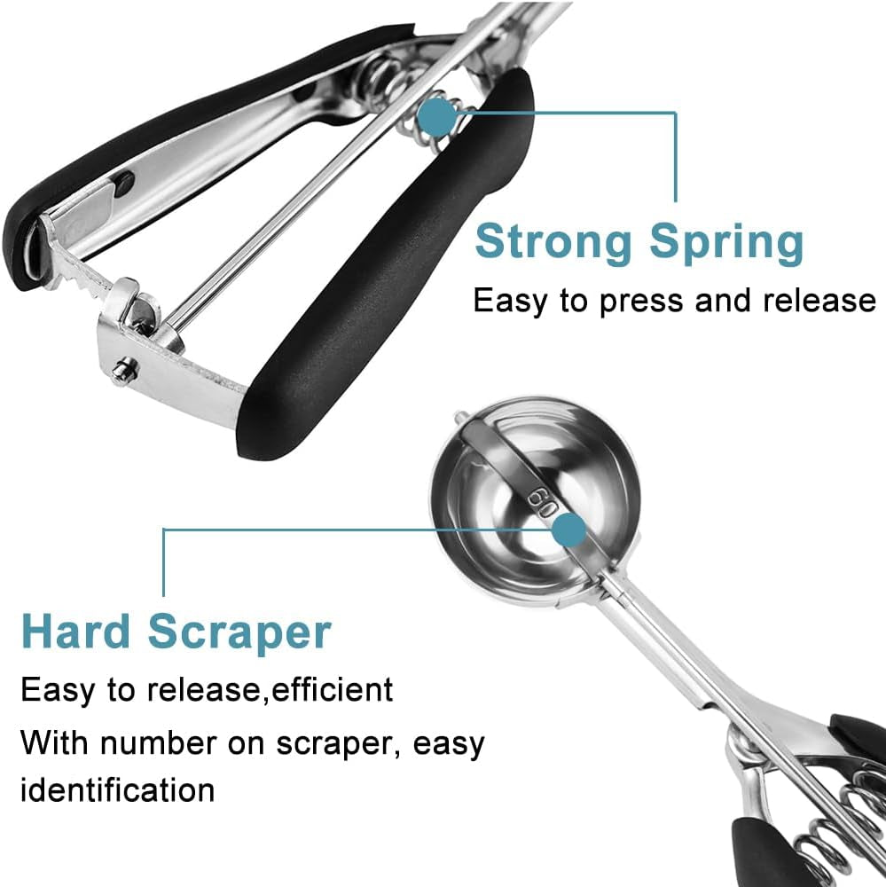 Cookie Scoop Set, Include 1 Tbsp/2 Tbsp/3 Tbsp, Cookie Scoops for Baking Set of 3, 18/8 Stainless Steel, Good Grip, Non-Slip, for Cookies Cupcake Muffin Ice Cream Waffle