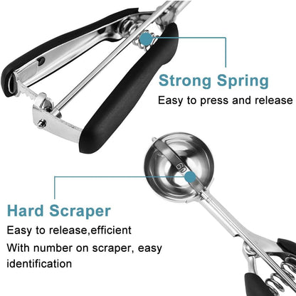 Cookie Scoop Set, Include 1 Tbsp/2 Tbsp/3 Tbsp, Cookie Scoops for Baking Set of 3, 18/8 Stainless Steel, Good Grip, Non-Slip, for Cookies Cupcake Muffin Ice Cream Waffle