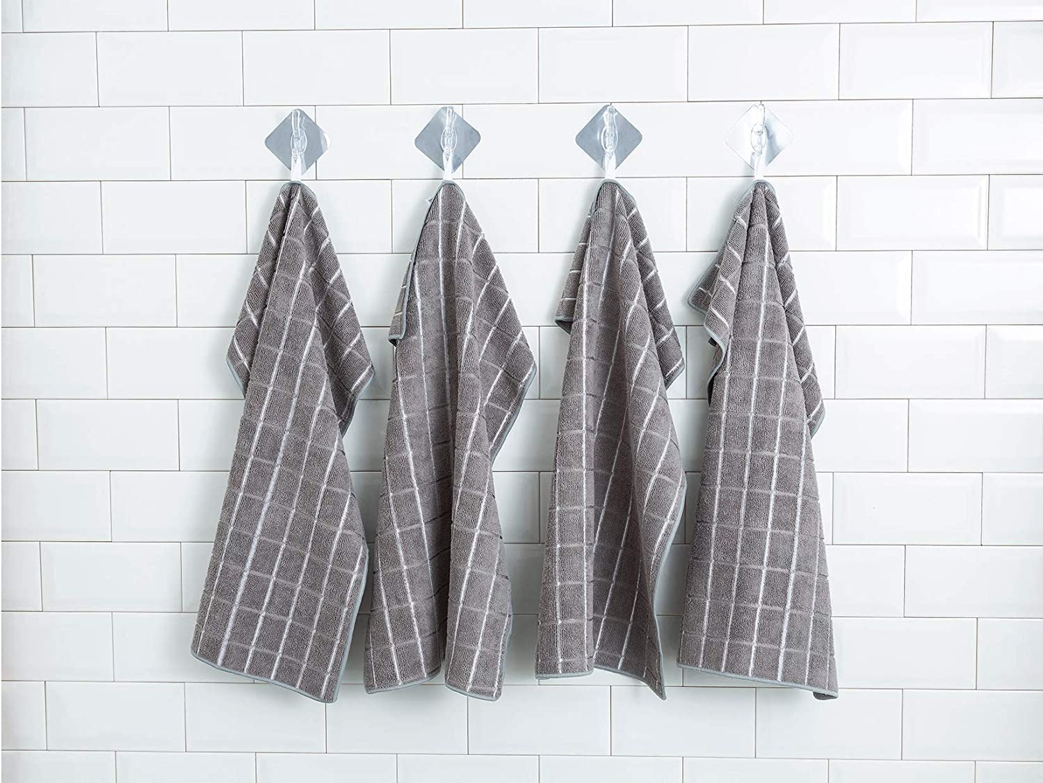 Microfiber Dish Towels - Soft, Super Absorbent and Lint Free Kitchen Towels - 8 Pack (Lattice Designed Gray Colors) - 26 X 18 Inch