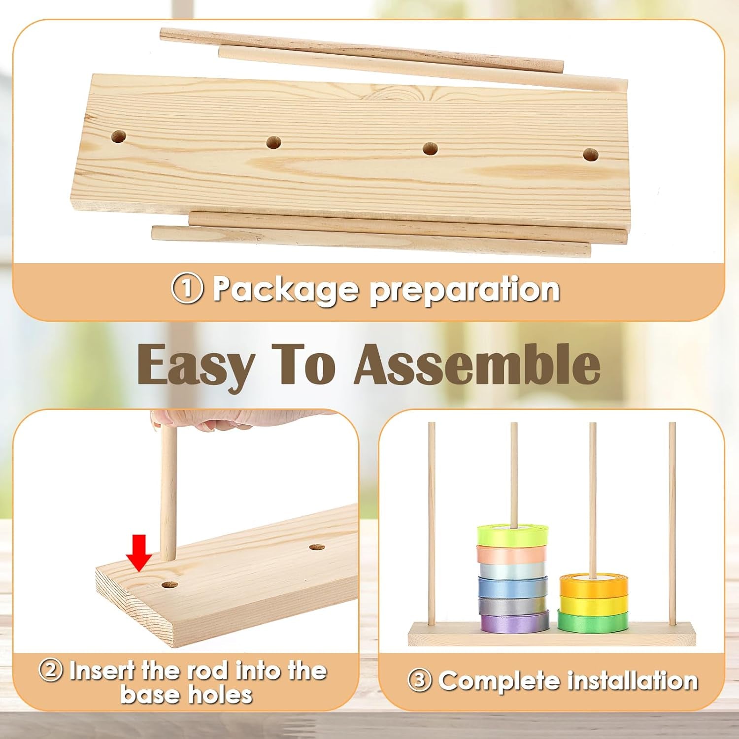Wooden Ribbon Organizer and Storage Solution for Crafting and Gift Wrapping