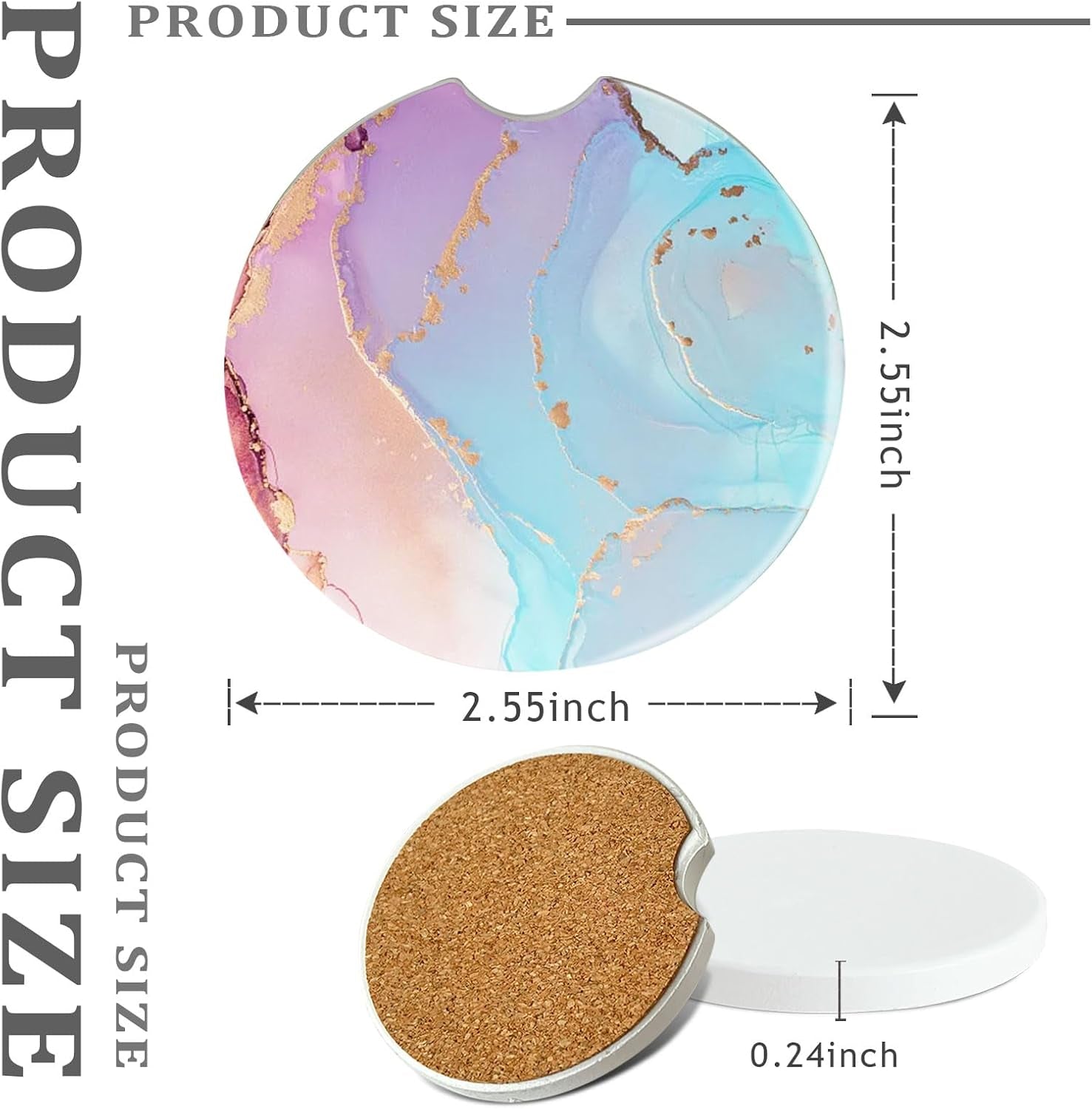 Ceramic Sublimation Blanks Car Coasters for Car Cup with Finger Notch for Easy Removal Ceramic Car Cupholder Auto Cupholder Keep Vehicle from Cold Drink Sweat Stain Spill (12)