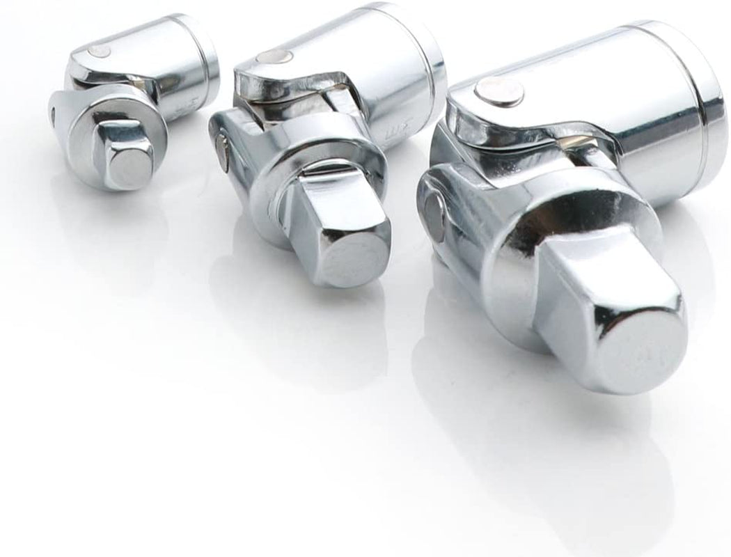 Universal Joint Set, Joint Adapter Ratchet Socket, Universal Sleeve Manual Tool Designed for All the Hexagonal Side Handle, 1/4-Inch, 3/8-Inch, 1/2-Inch Drive Set, 3-Piece, Chrome Vanadium Steel