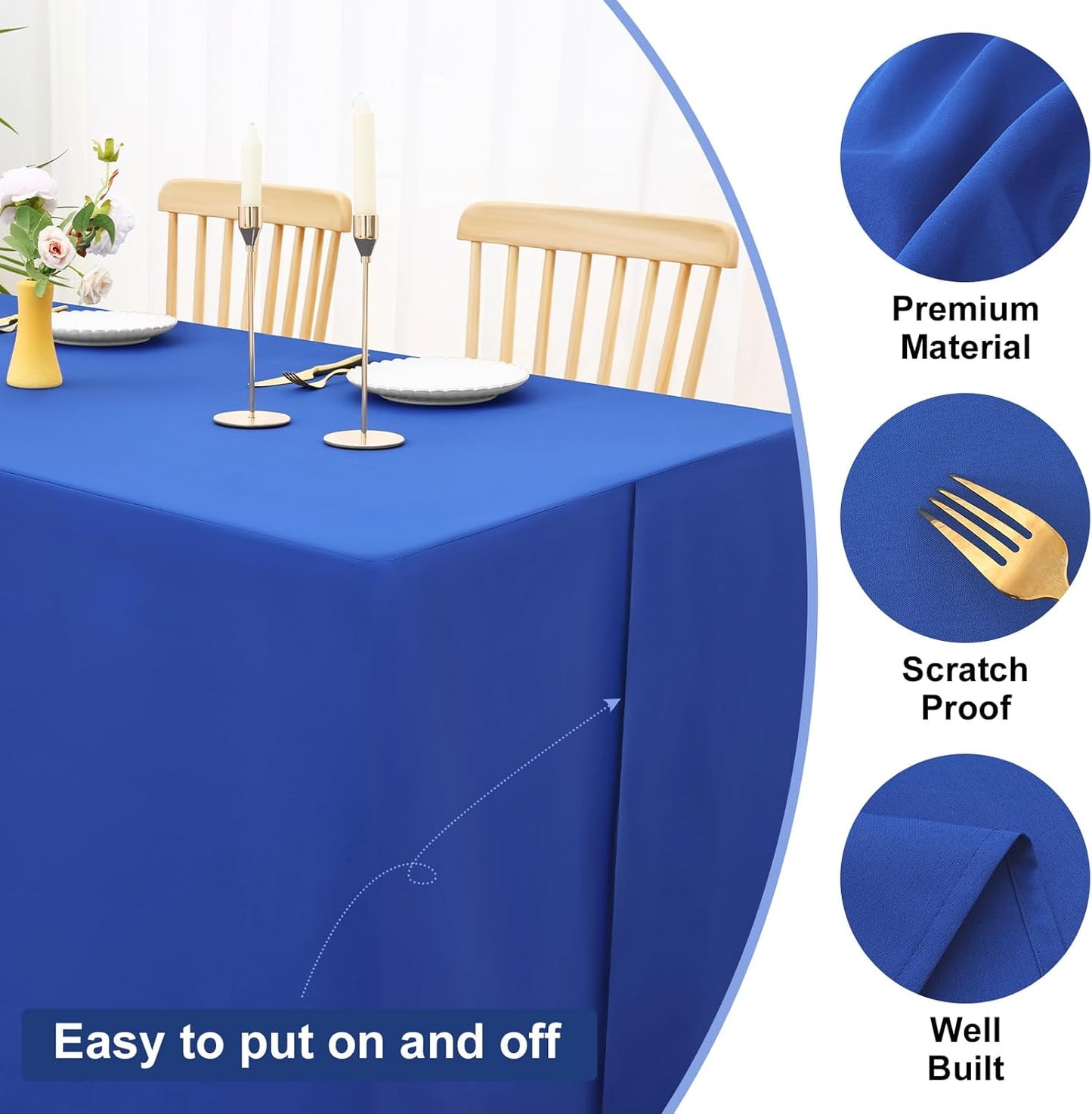 2 Packs Rectangle Fitted Tablecloth, 6 Foot Washable Fabric Table Cloth, Waterproof Polyester Table Cover for Party, Trade Show, Outdoor and Indoor (Blue, 30" X 72")