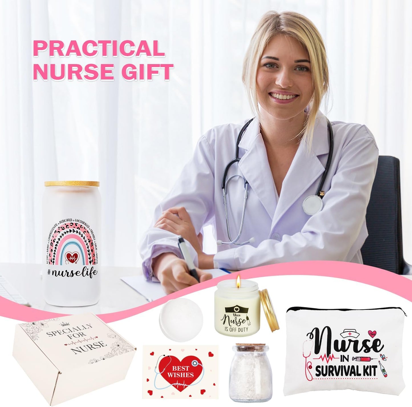 Nurse Gifts for Women, Nurse Appreciation Gifts, Nurses Week Gifts, Nurse Gifts, New Nurse Gifts, Thank You Gift for Nursing Graduation Birthday Gifts - 16 Oz Glass Cup Gift Baskets