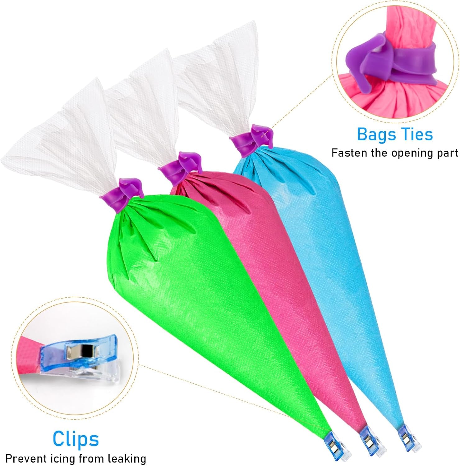 107 Pcs Piping Bags Set, 100Pcs Pastry Bags 12 Inch, Frosting Bags, Cake Decorating Bags, Decorating Bags Piping Bags Disposable with 3 Bag Ties, 3 Clips & 1 Scriber Needle