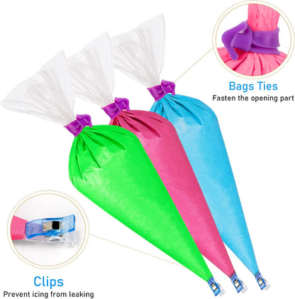 107 Pcs Piping Bags Set, 100Pcs Pastry Bags 12 Inch, Frosting Bags, Cake Decorating Bags, Decorating Bags Piping Bags Disposable with 3 Bag Ties, 3 Clips & 1 Scriber Needle