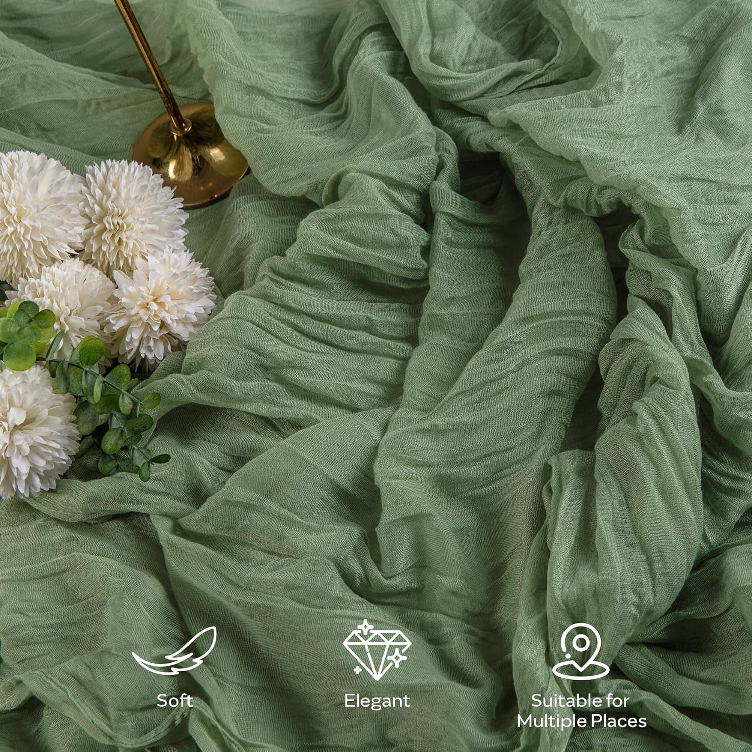 1 Pack Sage Green Cheesecloth Table Runner, 35X120 Inch Boho Rustic Cheese Cloth, Decorative Table Runners for Bridal Baby Shower Decorations or Wedding Table Decorations