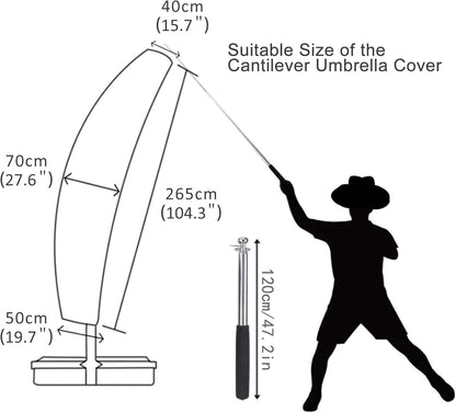 Patio Umbrella Cover, Waterproof Umbrella Covers for 9Ft to 11Ft Outdoor Umbrellas Offset Umbrella Covers with Push Rod, Gray