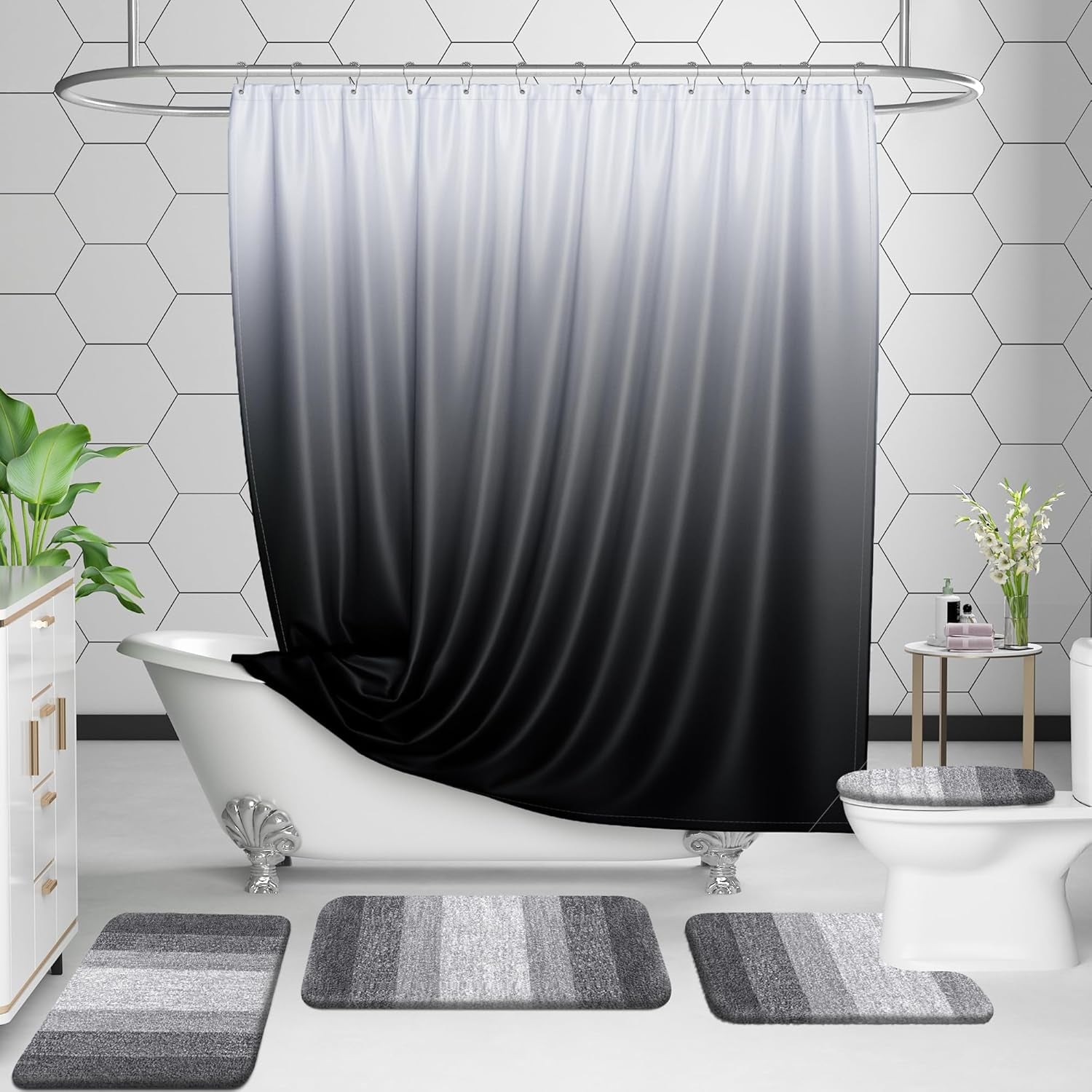 Bathroom Rug Set 2 Piece, Soft Absorbent Microfiber Bath Rug Set, Non-Slip, Machine Wash Dry, Plush Shaggy Bath Mats for Bathroom (30"X20"+24"X16", Grey)