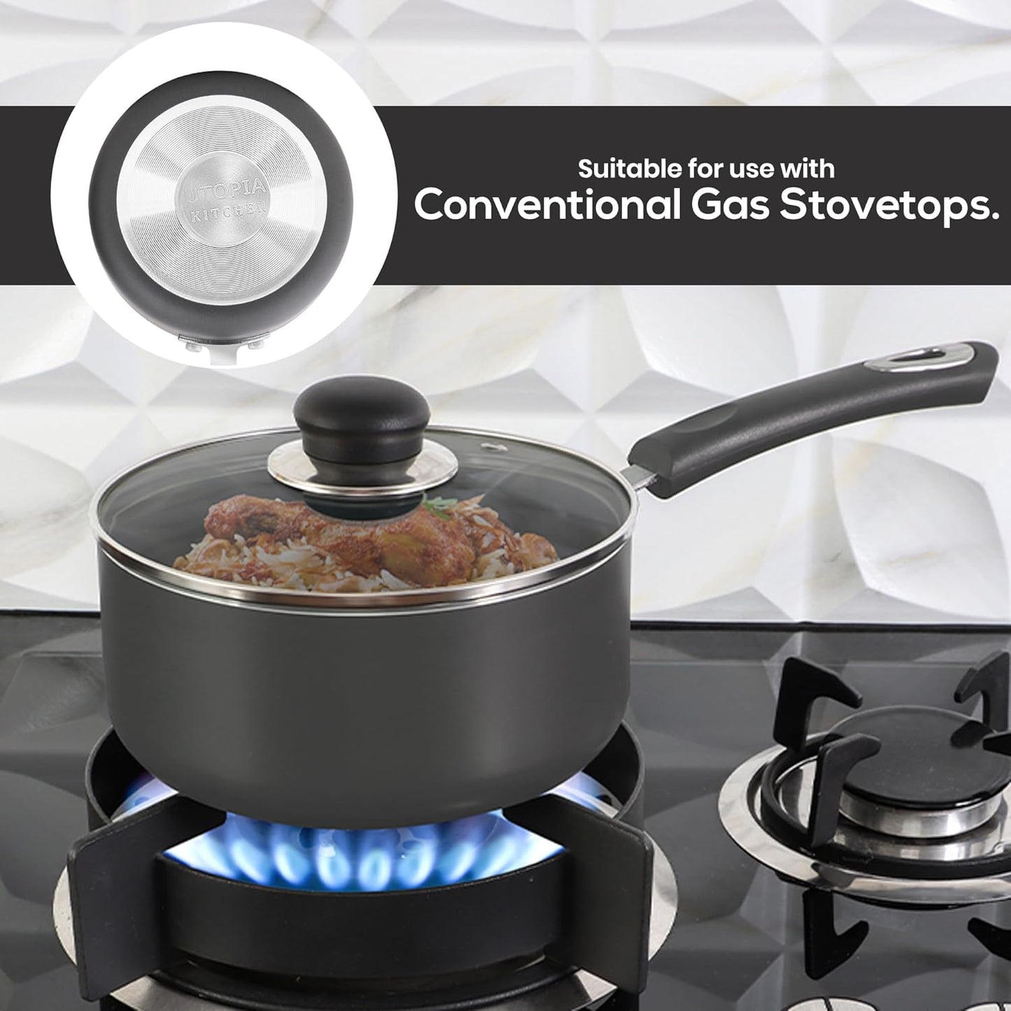 Nonstick Saucepan Set, Cooking Pots with Lids, 1 Quart and 2 Quarts Multipurpose Kitchen Small Pots for Cooking Nonstick with Lids, 1 Qt & 2 Qt Set, Grey & Black