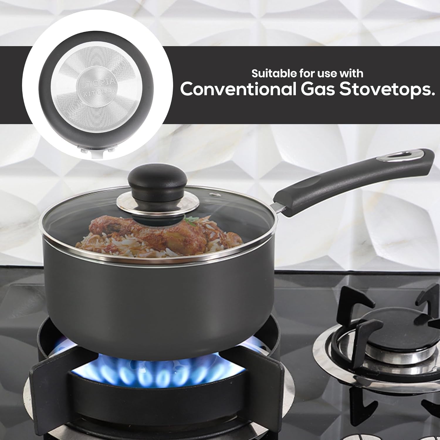 Nonstick Saucepan Set, Cooking Pots with Lids, 1 Quart and 2 Quarts Multipurpose Kitchen Small Pots for Cooking Nonstick with Lids, 1 Qt & 2 Qt Set, Grey & Black