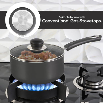 Nonstick Saucepan Set, Cooking Pots with Lids, 1 Quart and 2 Quarts Multipurpose Kitchen Small Pots for Cooking Nonstick with Lids, 1 Qt & 2 Qt Set, Grey & Black