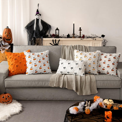 Halloween Pillow Covers Decorative Fall Cute Ghost Plush Faux Fur Pillows 18X18 Inch Set of 2 Soft Pumpkin Accents for Sofa Couch Bed Living Room Festive Home Decor, White Rust