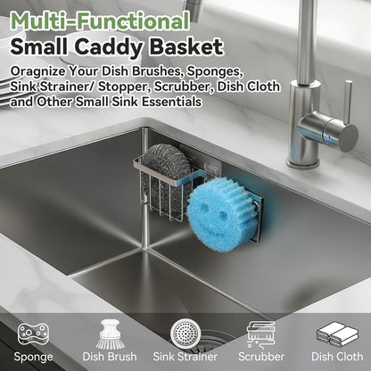[Slim & Space-Saving] Sponge Holder for Kitchen Sink, Sponge Caddy for Scrub Daddy / Scrub Mommy Smiley Face, Sink Organizer Accessories for Dish Brush, Scrubber -With 2 Suction Cups & 1 Adhesive Hook