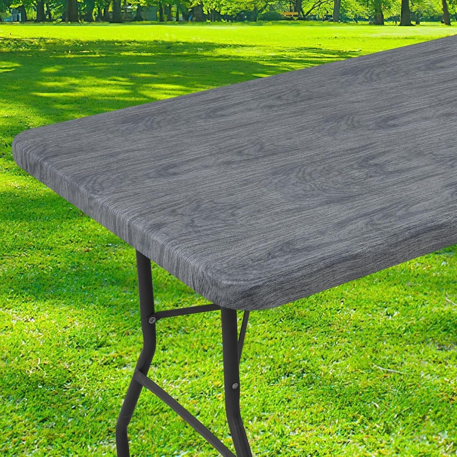 Rectangle Picnic Tablecloth, Wipeable Flannel Backed Vinyl Tablecloths for 6 Foot Tables, Waterproof Elastic Fitted Table Covers for Camping, Indoor, Outdoor (Grey, 30X72 Inches)
