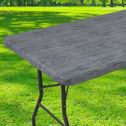 Rectangle Picnic Tablecloth, Wipeable Flannel Backed Vinyl Tablecloths for 6 Foot Tables, Waterproof Elastic Fitted Table Covers for Camping, Indoor, Outdoor (Grey, 30X72 Inches)