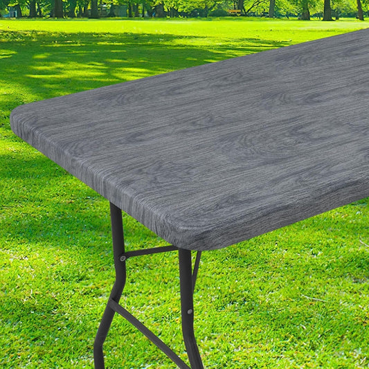 Rectangle Picnic Tablecloth, Wipeable Flannel Backed Vinyl Tablecloths for 6 Foot Tables, Waterproof Elastic Fitted Table Covers for Camping, Indoor, Outdoor (Grey, 30X72 Inches)