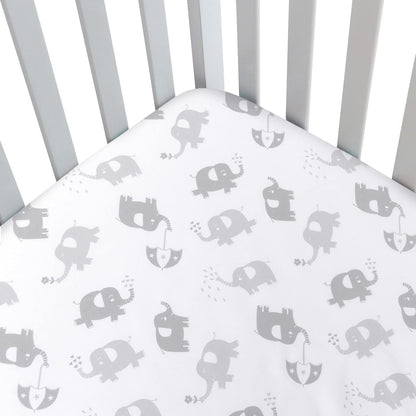Fitted Crib Sheet for Baby Boys or Girls, Silky Soft Microfiber 52'' X 28'' Crib Sheet Fits Standard Size Crib Mattress and Toddler Bed Mattress, Gray Elephant