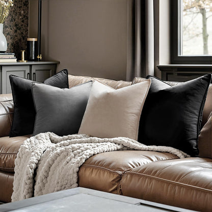 Set of 2 Soft Black Velvet Throw Pillow Covers - Solid Square Cushion Cases for Sofa, Bedroom, and Car (18 x 18 Inches / 45 x 45 cm)