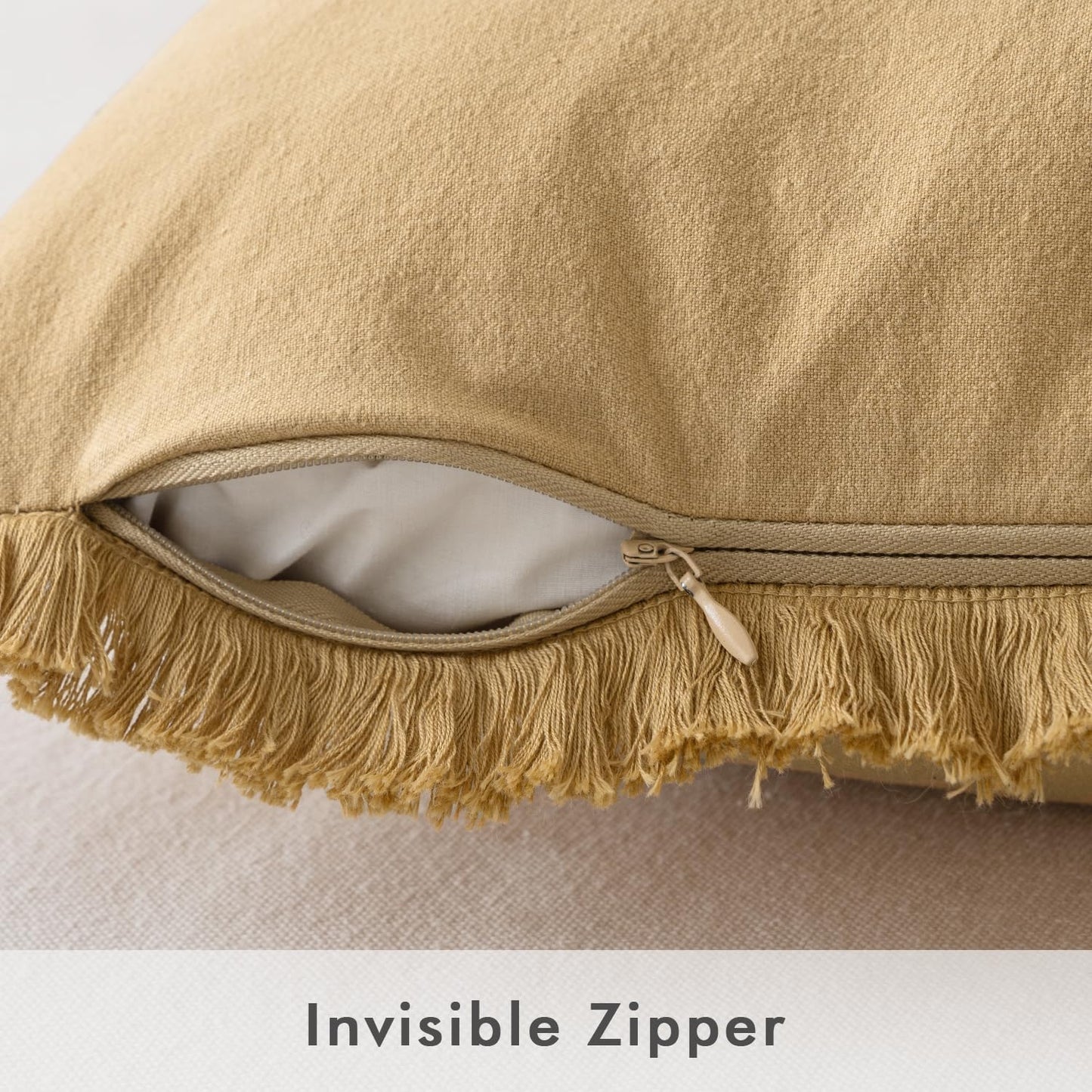 Throw Pillow Covers Boho Farmhouse 20X20 Set of 2 Decorative Khaki Couch with Fringe Chic Cotton Pillowcases Home Decor Accents for Cushion Soft Bed Living Room