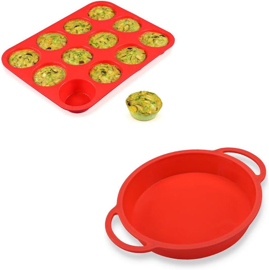 Regular 12 Cups Muffin Pan, 9" Cake Pan Silicone with Metal Frame