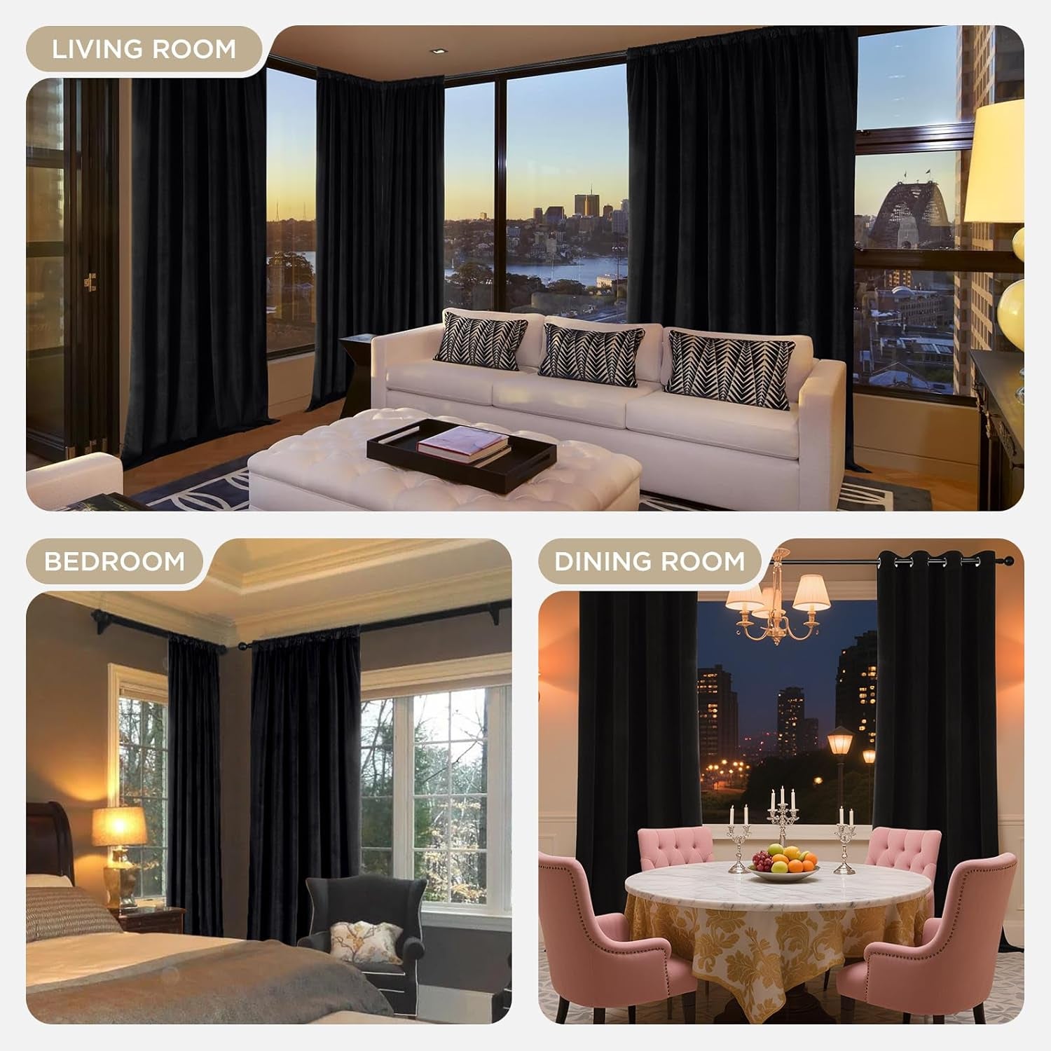 Luxury 100% Blackout Velvet Curtains - 84 Inch, Set of 2 Panels, Thermal Insulated and Soundproof Drapes for Bedroom and Living Room, Rod Pocket & Back Tab Design (52W x 84L)