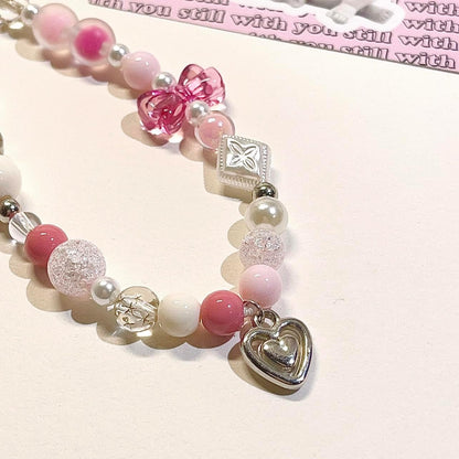 Pink Beaded Phone Charm Aesthetic Y2K Cell Phone Charms Strap Accessories for Keychain Camera