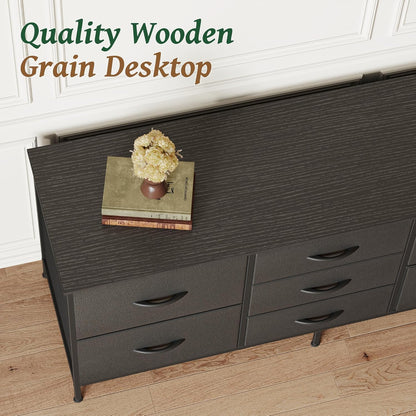 Bedroom Dresser and TV Stand Combo, 55-Inch Unit for 43-60 Inch TVs, Long Fabric Storage Solution with 7 Drawers, Black