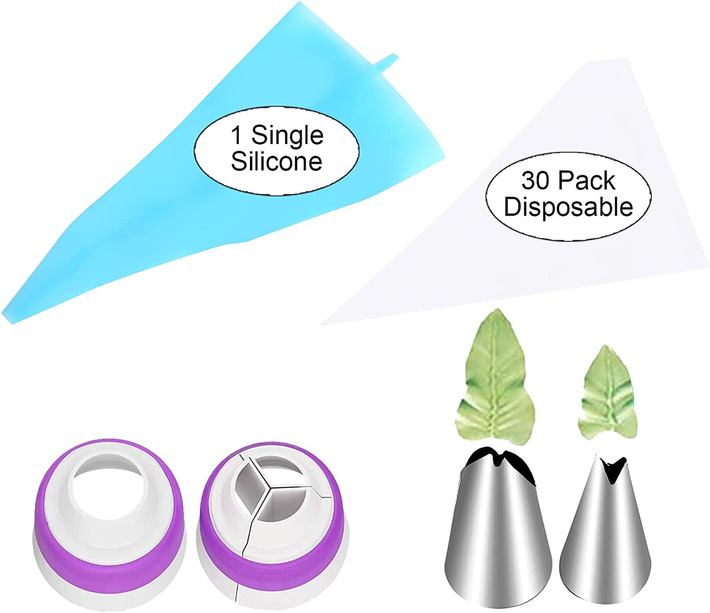 47 Pcs Russian Piping Tips Set, 12 Flower Frosting Nozzles Icing Tips for Cake Decorating Tips Kit, Baking Supplies for Cookie Cupcake, 2 Leaf Piping Tips 2 Couplers 30 Pastry Baking Bags