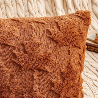 Fall Autumn Throw Pillow Covers 18X18 Rust Set of 2 Thanksgiving Decorative Solid Maple Leaf Pattern Accent Pillow Covers Soft Plush Faux Wool for Home Decor Holiday Outdoor Porch Bedroom