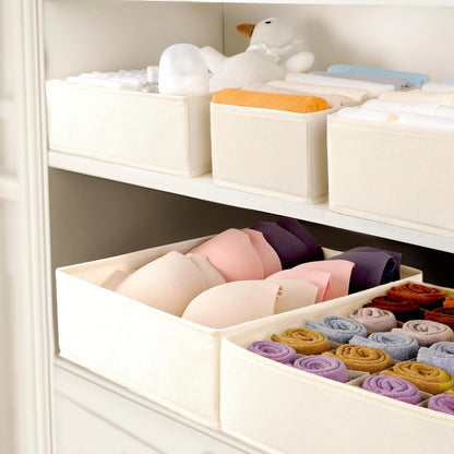 Underwear Sock Drawer Organizer Dividers 8 Set, Foldable Dresser Closet Organizers and Storage Bins for Baby Clothing, Sock, Underwear, Bra, Ties, Scarf (Beige)