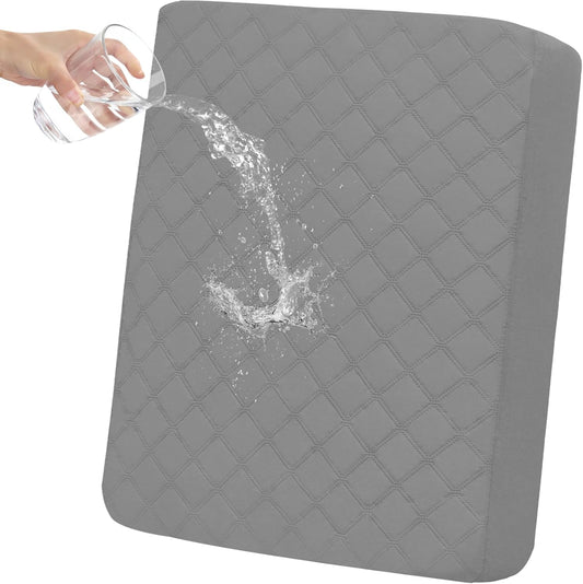 Waterproof Chair Cushion Cover, Non-Slip Leakproof Sofa Seat Cushion Slipcovers, Quilted and Stretch Furniture Protector for Dogs, Pets (1-Piece Chair Cushion, Grey)