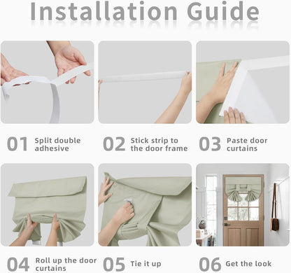 100% Blackout Door Curtains, Linen Look French Door Blind Window Covering, Thermal Insulated Privacy Tie up Front Door Curtains for Glass Door, 1 Panel, 26X68 Inch, Light Gray