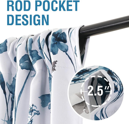 Reversible Tie up Curtains Cattleya Floral Printed Rod Pocket Panel for Small Window - Reversible in Blue/Taupe - 42" Wide by 45" Long