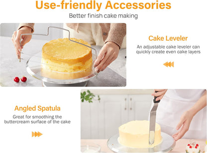 22Pcs Cake Decorating Supplies Kit, Baking Tools with 12" Aluminium Cake Turntable Rotating Cake Stand, Piping Bags and Tips Set, Icing Spatula, Cake Leveler, 3 Icing Scrapers for Mother'S Day