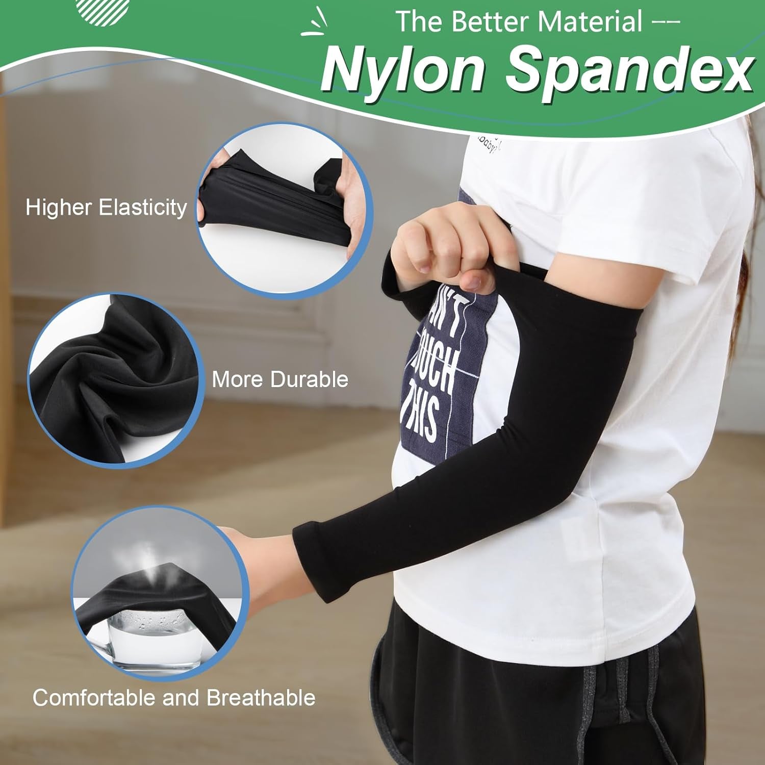 Kid Arm Sleeve 4 Pairs, Compression Arm Sleeve for Basketball Football Baseball Volleyball Youth Boy Girl Sports