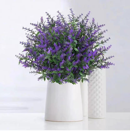 Artificial Plants Outdoor Flowers Spring Decoration, 10 Bundles Fake Plastic Greenery UV Resistant Realistic Faux Lavender Look Real for Home Porch Planter Window Patio (Purple)