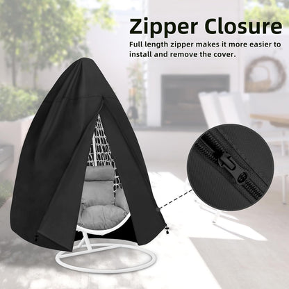 Patio Hanging Egg Chair Cover, UV Resistant Waterproof Outdoor Single Seat Swing Chair Cover with Zipper, Black