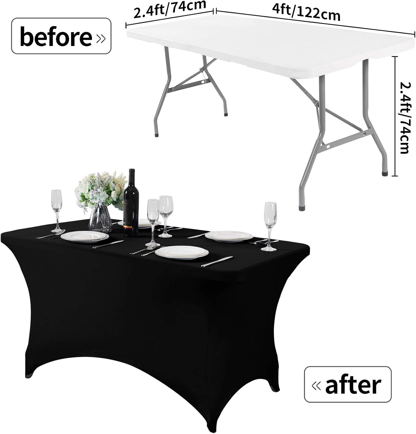 Spandex Table Cover for 4FT or 6Ft or 8Ft Table Universal Fitted Stretch Tablecloth for Party, Banquet, Wedding and Events-Black