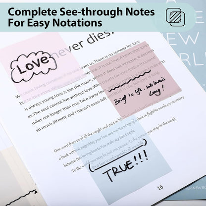 Transparent Sticky Notes - Pastel Color Clear Sticky Notes, 3X3 Inch, Waterproof, 300 Sheets for College, School & Office