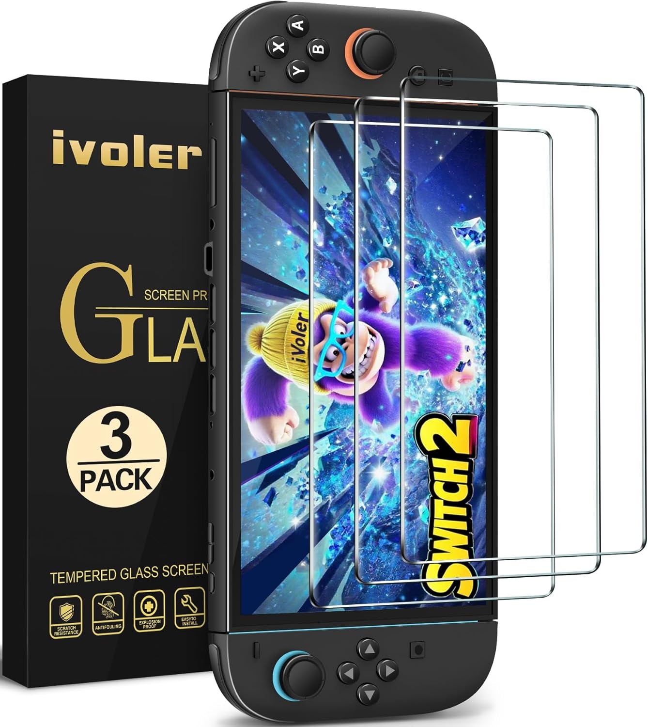 3-Pack Screen Protector Tempered Glass for Nintendo Switch 2 Model 2025, Transparent HD Clear Anti-Scratch Screen Protector Accessories for Nintendo Switch 2, [7.9 Inch]