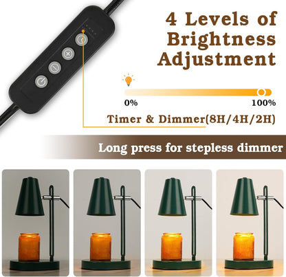 Green Candle Warmer Lamp with Timer, Adjustable Dimmable Candle Lamp Warmer, Candle Lamp with 2 Bulbs for Jar Candles & Scented Wax, Lamp Candle Warmer, Candle Warming Lamp for Bedroom Living Room