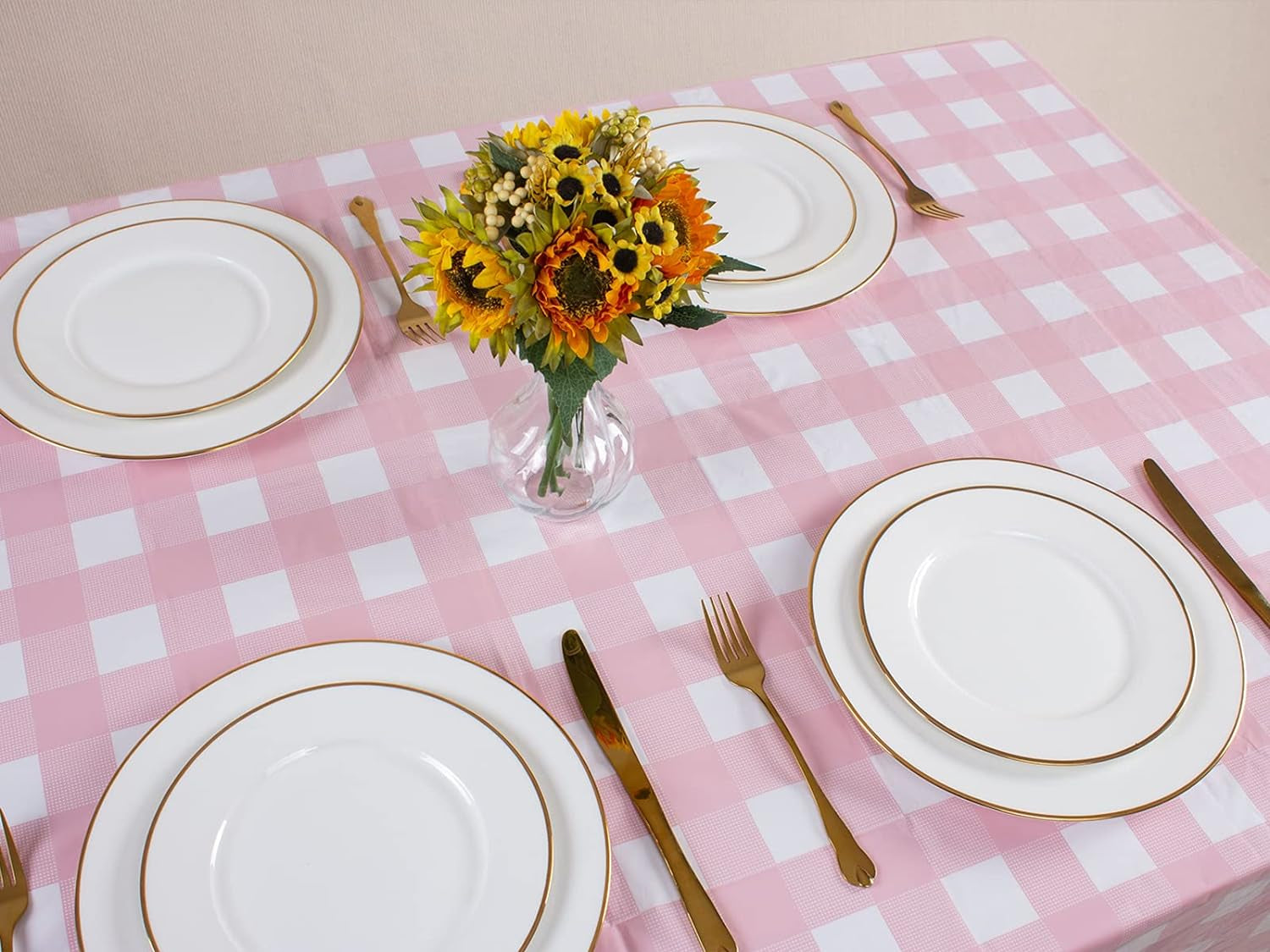 3 Packs Pink Gingham Tablecloth Pink and White Checkered Tablecloths 54 X 108 Inches Disposable Plastic Gingham Tablecovers Waterproof Rectangle Picnic Table Covers for Birthday Party Supplies