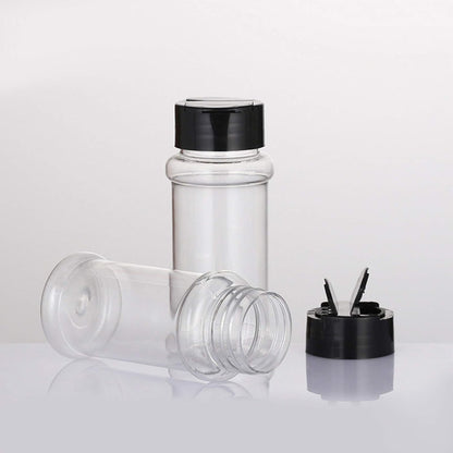 12 PACK - 3.3 Oz Plastic Spice Jars Bottles Containers with Black Screw Lids to Pour or Shake - Perfect for Storing Spice, Herbs and Powders - Lined Cap - BPA Free