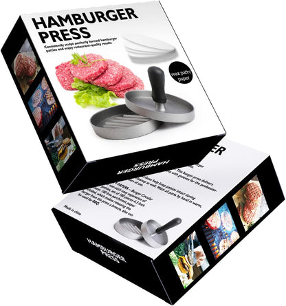 Burger Press 150 Patty Papers, Non-Stick Hamburger Patty Maker with Wax Paper, Aluminum Burger Maker for Kitchen BBQ Grill